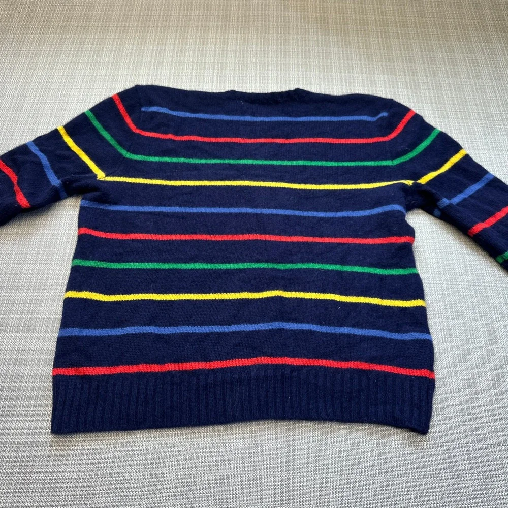 Vintage Polo Ralph Lauren Sweater Mens L / XL Blue Striped 100% Lambs Wool Crew*